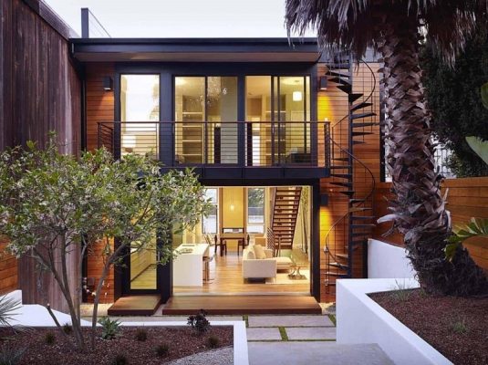 Mẫu nhà khung thép 2 tầng có sân vườn